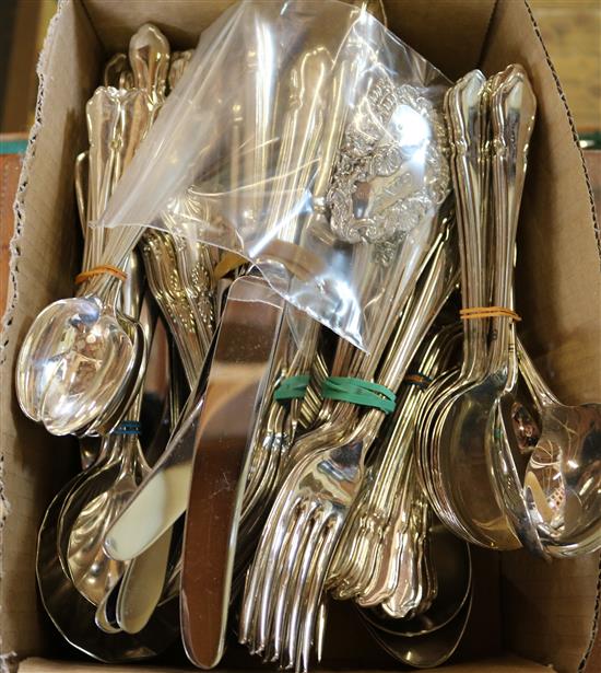 Quantity of plated flatware and 3 x silver ware labels